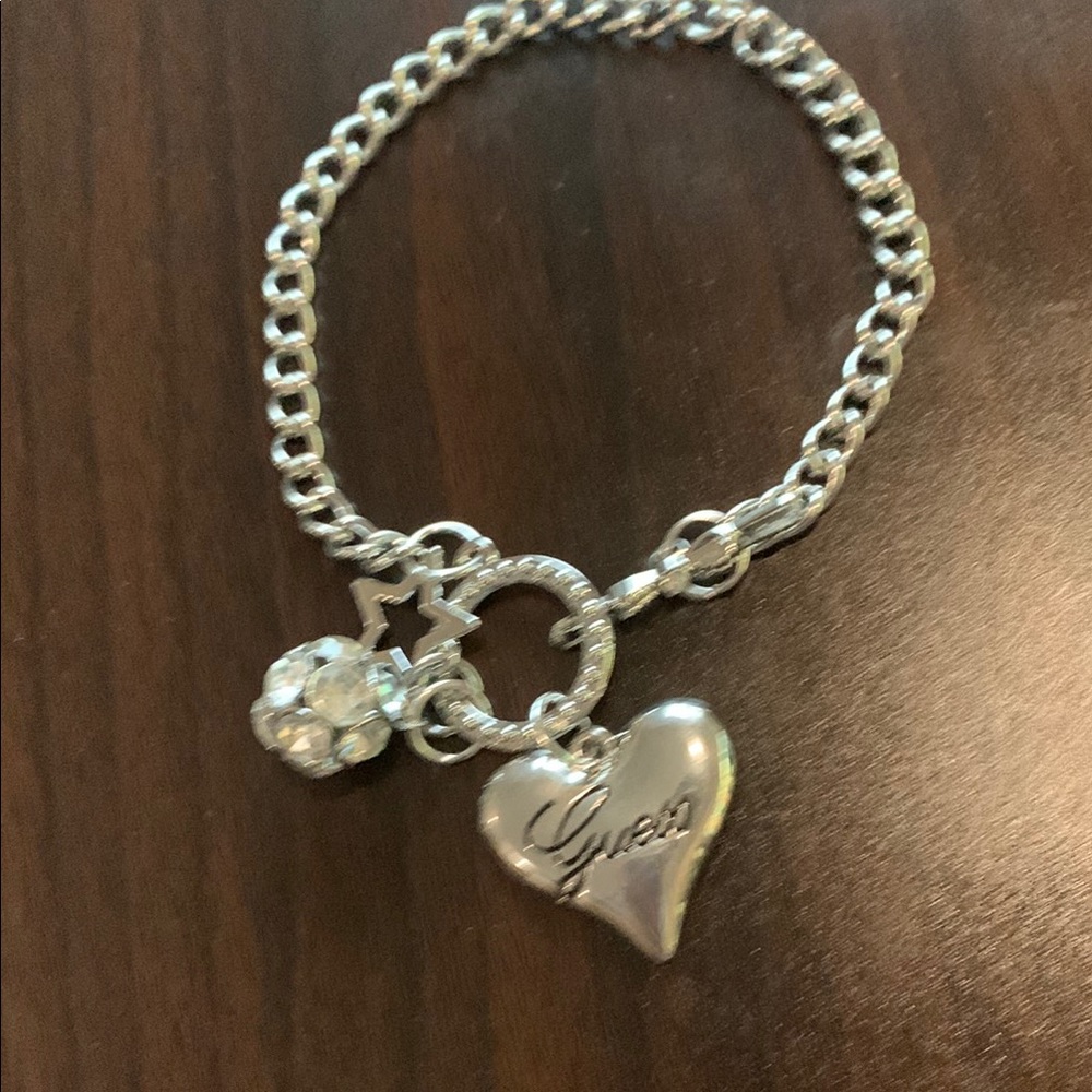 Guess Silver Heart Charm Bracelet